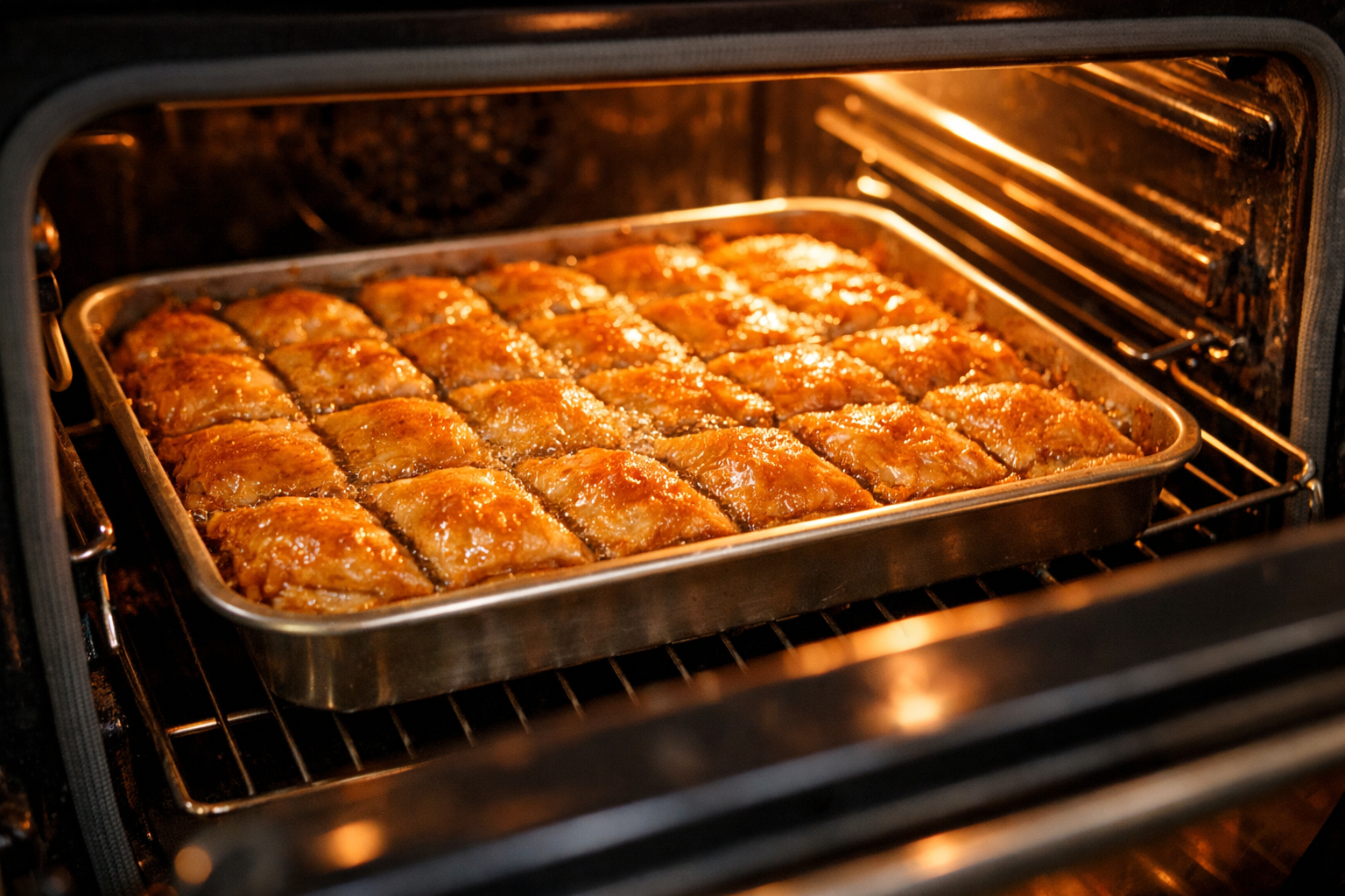 Fırında pişen baklava tepsisi