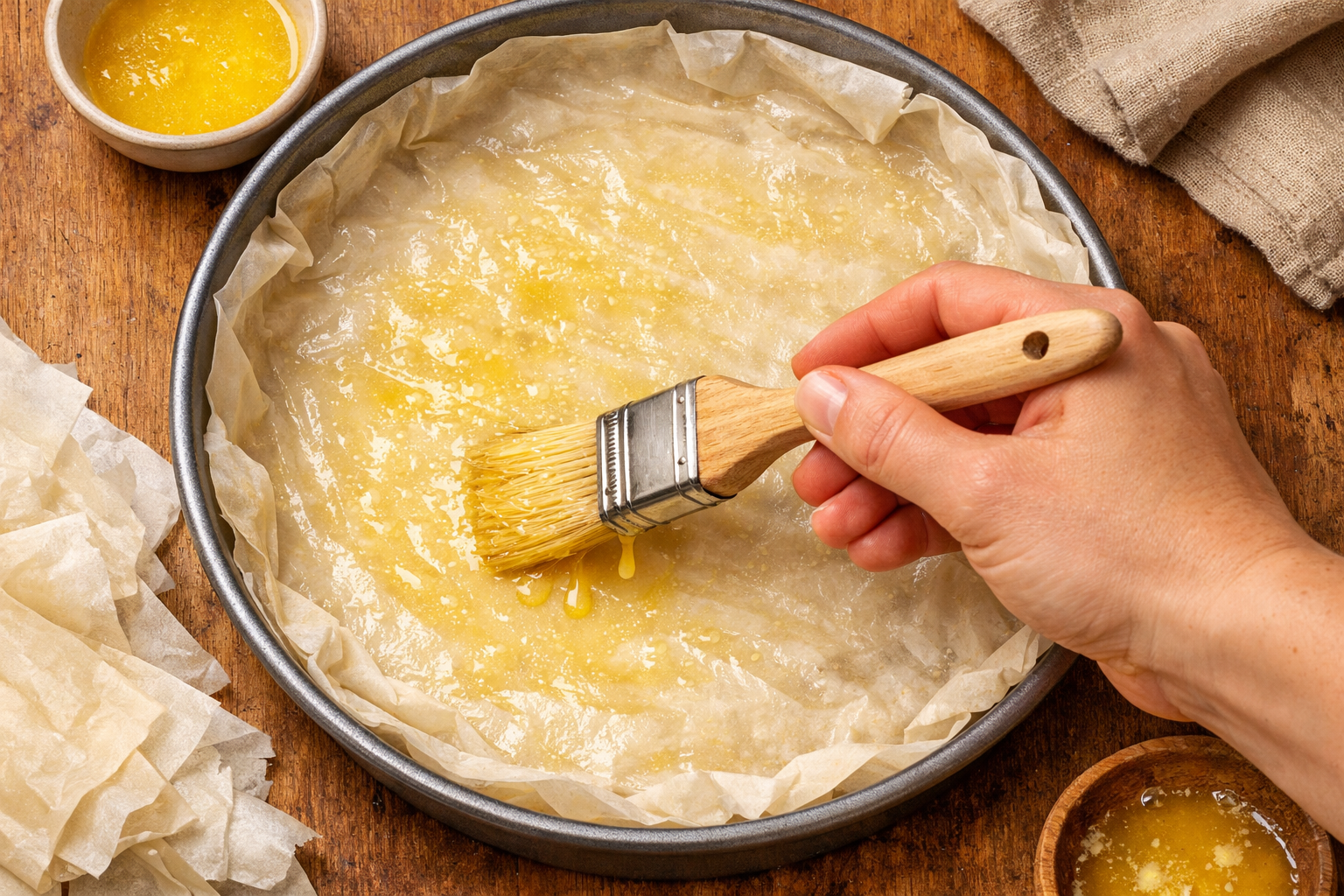 Yufka katmanlarına tereyağı sürülmesi